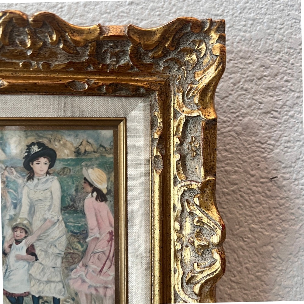 Vtg Renoir Children on the Seashore Framed Print Ornate Gold Frame Wall Art - Picture 6 of 12